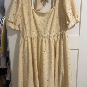 DAVI & DANI Light Yellow Eyelet Lace Smocked Sundress